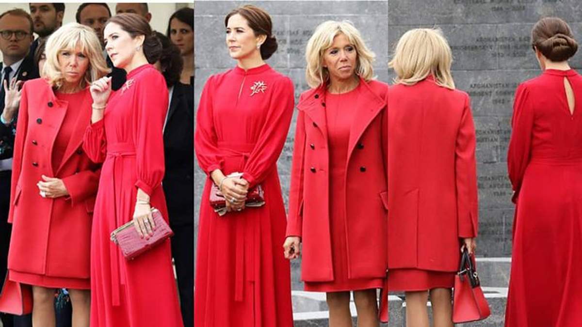 Леди в красном: Бриджит Макрон и принцесса Дании очаровали ярким образом
