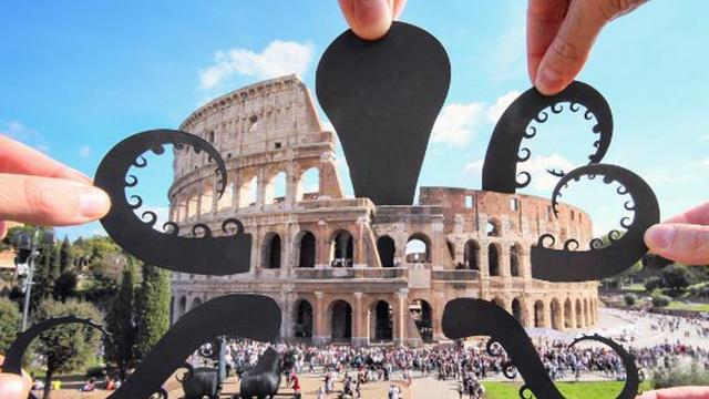 Бумажные аппликации и архитектура: как художник меняет туристические места