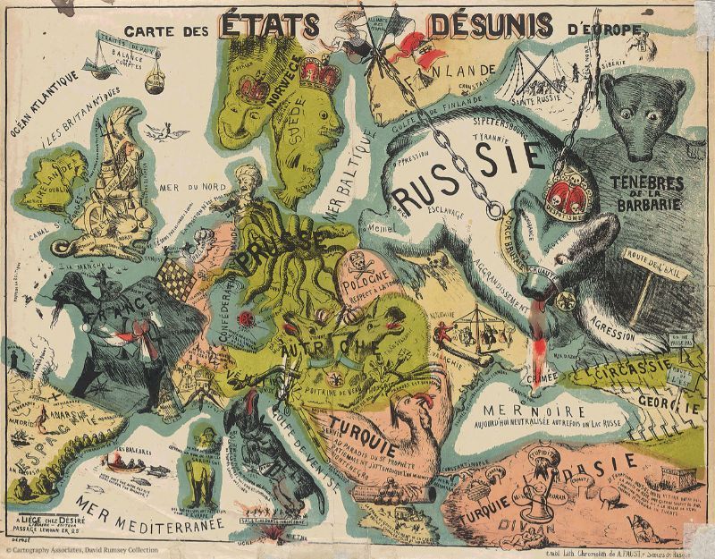Росія-восьминіг та звіринець Європи: як виглядали карикатурні карти світу часів XIX-XX століть