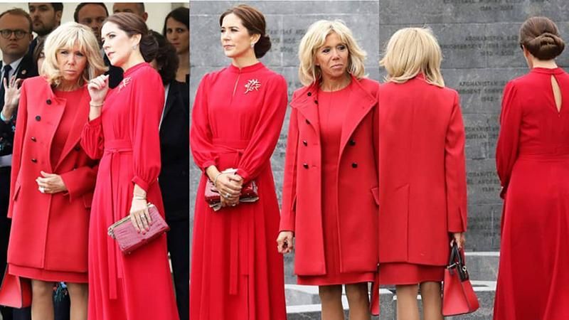 Леді у червоному: Бріджит Макрон і принцеса Данії зачарували яскравим образом