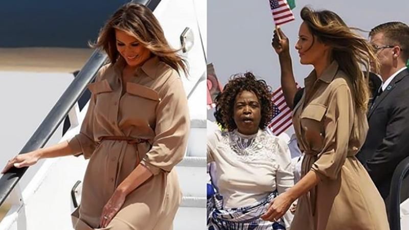 Мелания Трамп едва удержала платье от ветра: фото и видео Мелания Трамп едва удержала платье от ветра: фото и видео