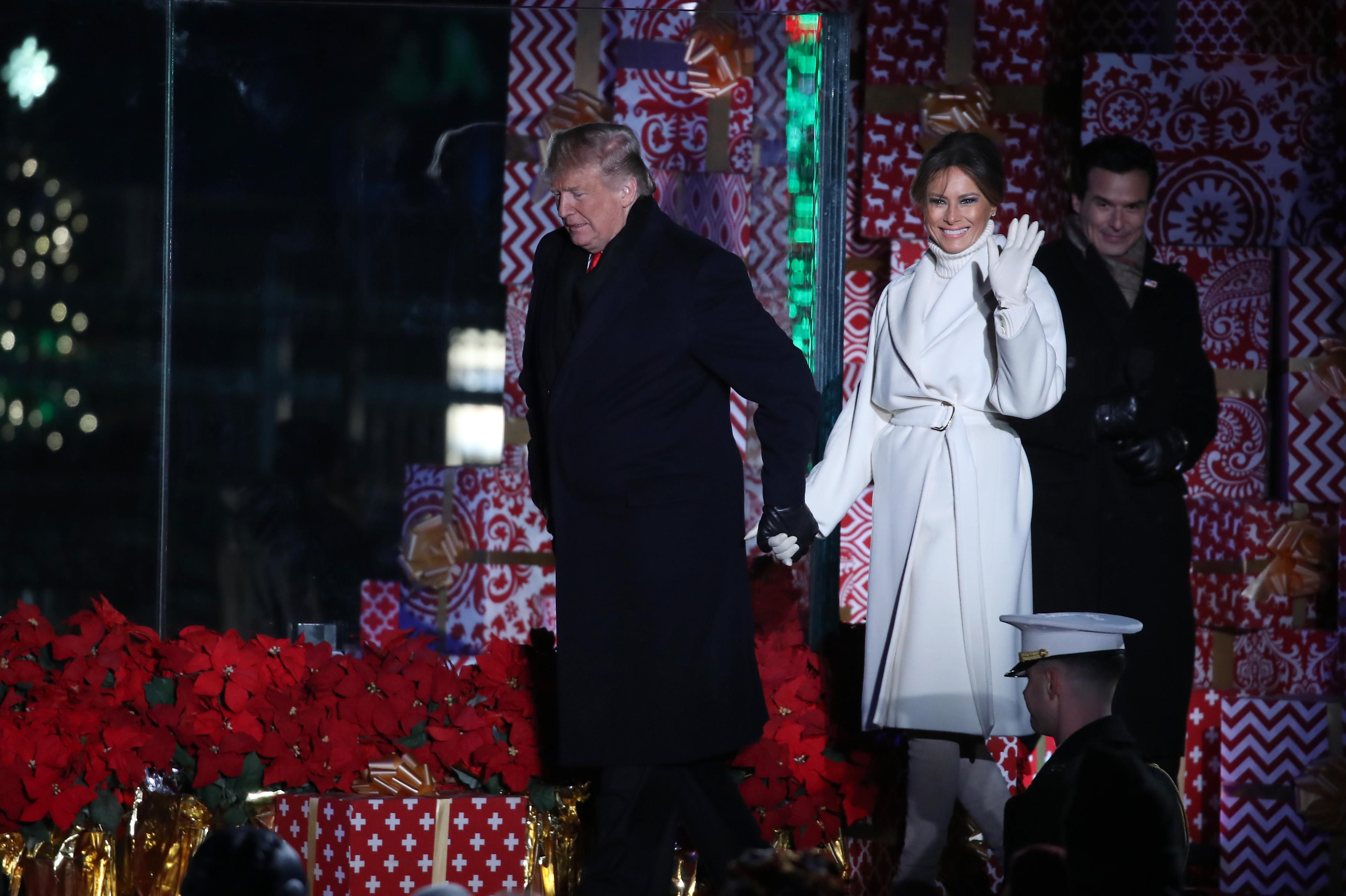 Вся в білому: Меланія Трамп запалила вогні на головній різдвяній ялинці в США – фото