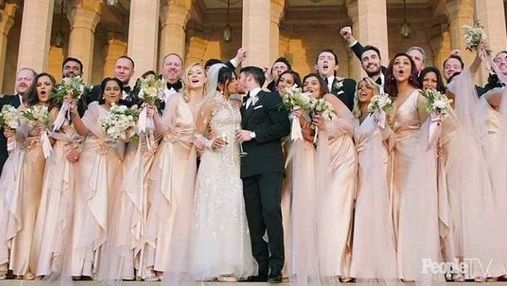 Платье с миллионами жемчужин и 22-метровая вуаль: появились первые фото со свадьбы Приянки Чопры