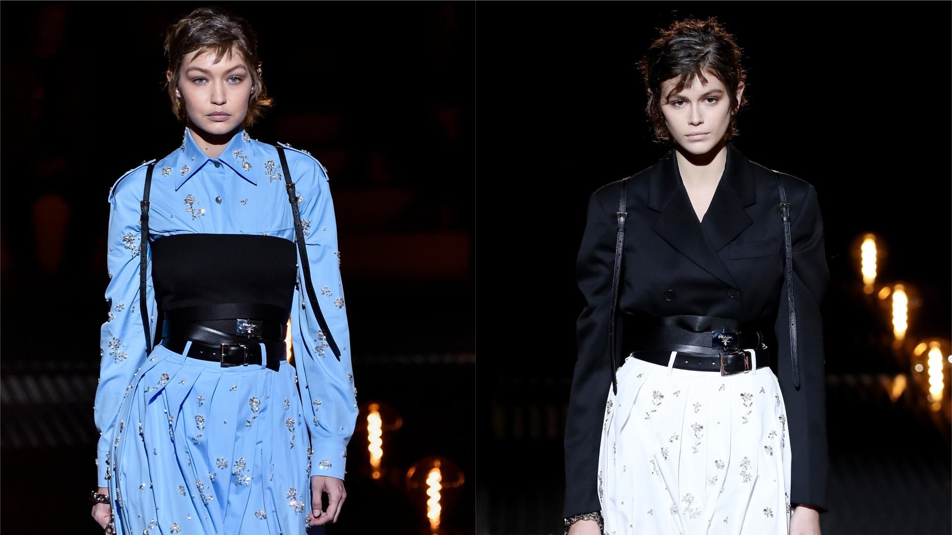 Модели Кайя Гербер и Джиджи Хадид стали звездами модного показа Prada: стильные фото