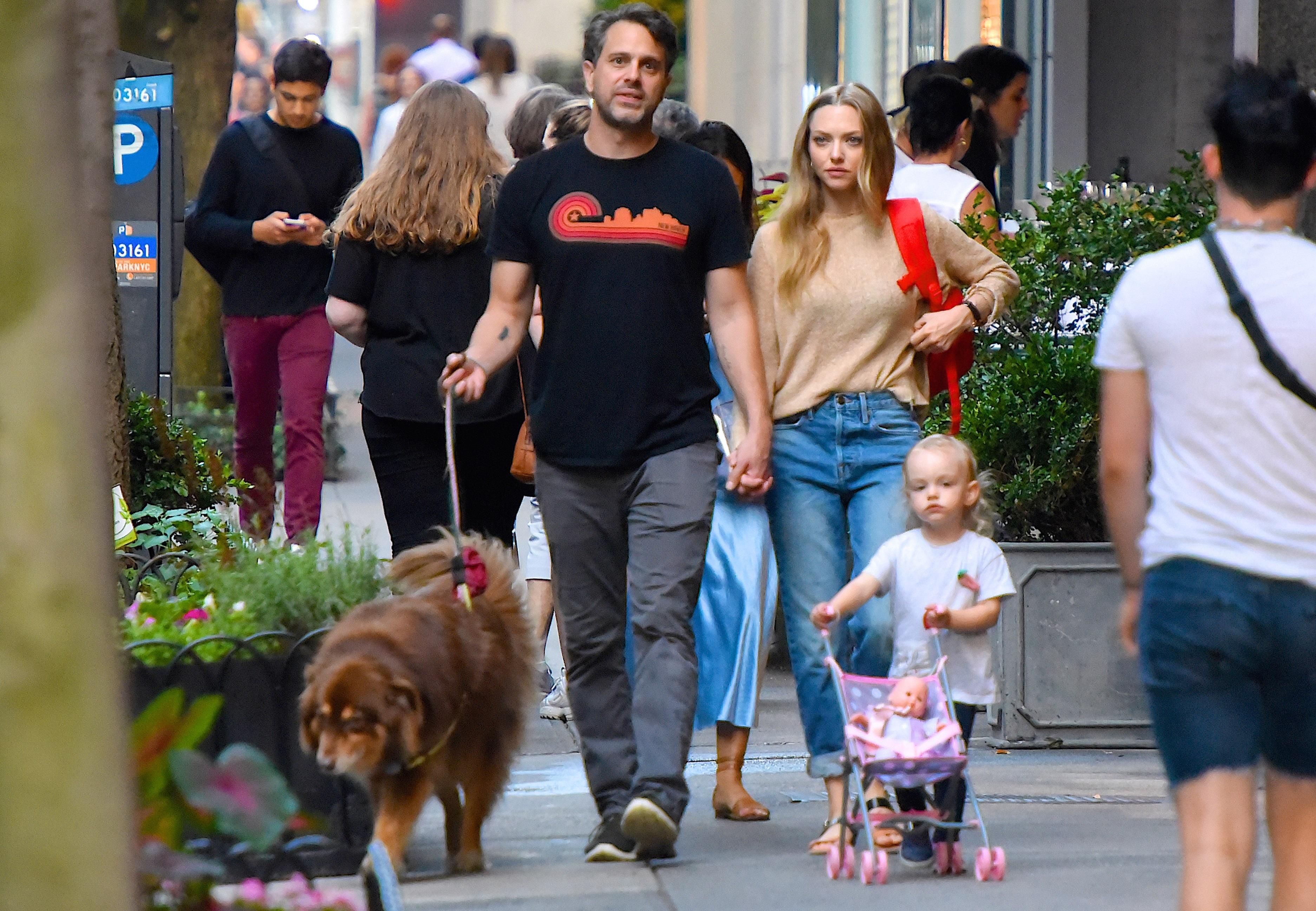 Голливудская семейка: Аманда Сейфрид с мужем и дочерью прогулялись в Нью-Йорке – фото
