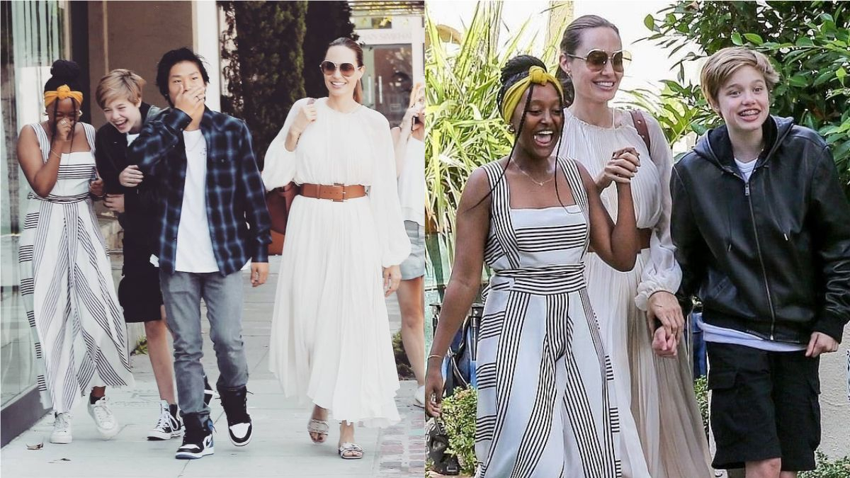 В белоснежном платье с поясом: Анджелина Джоли на прогулке с детьми в Западном Голливуде