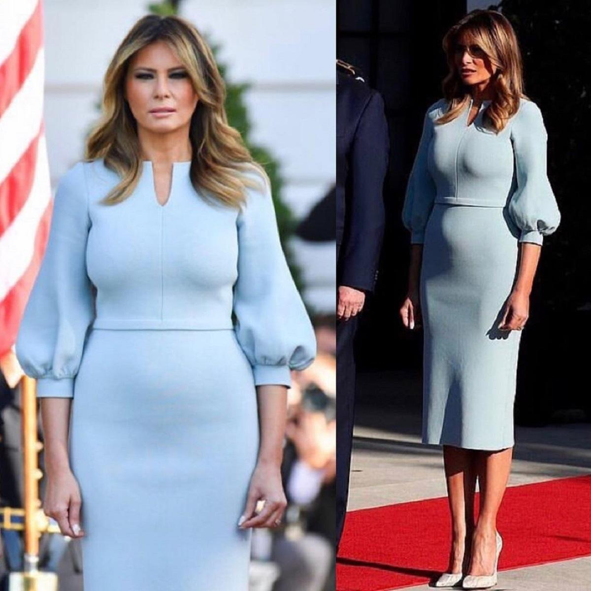 В голубом платье Scanlan Theodore: Мелания Трамп потрясла стройной фигурой в новом образе