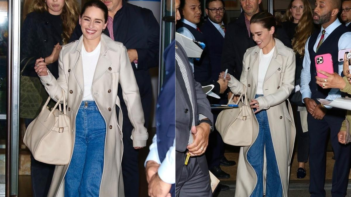 В тренче и джинсах: Эмилия Кларк показала, как выглядеть стильно и комфортно в прохладную погоду
