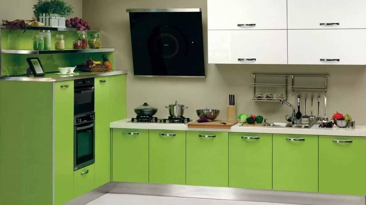 Салатовая кухня – цвет стен, дизайн интерьера, какие обои подойдут
