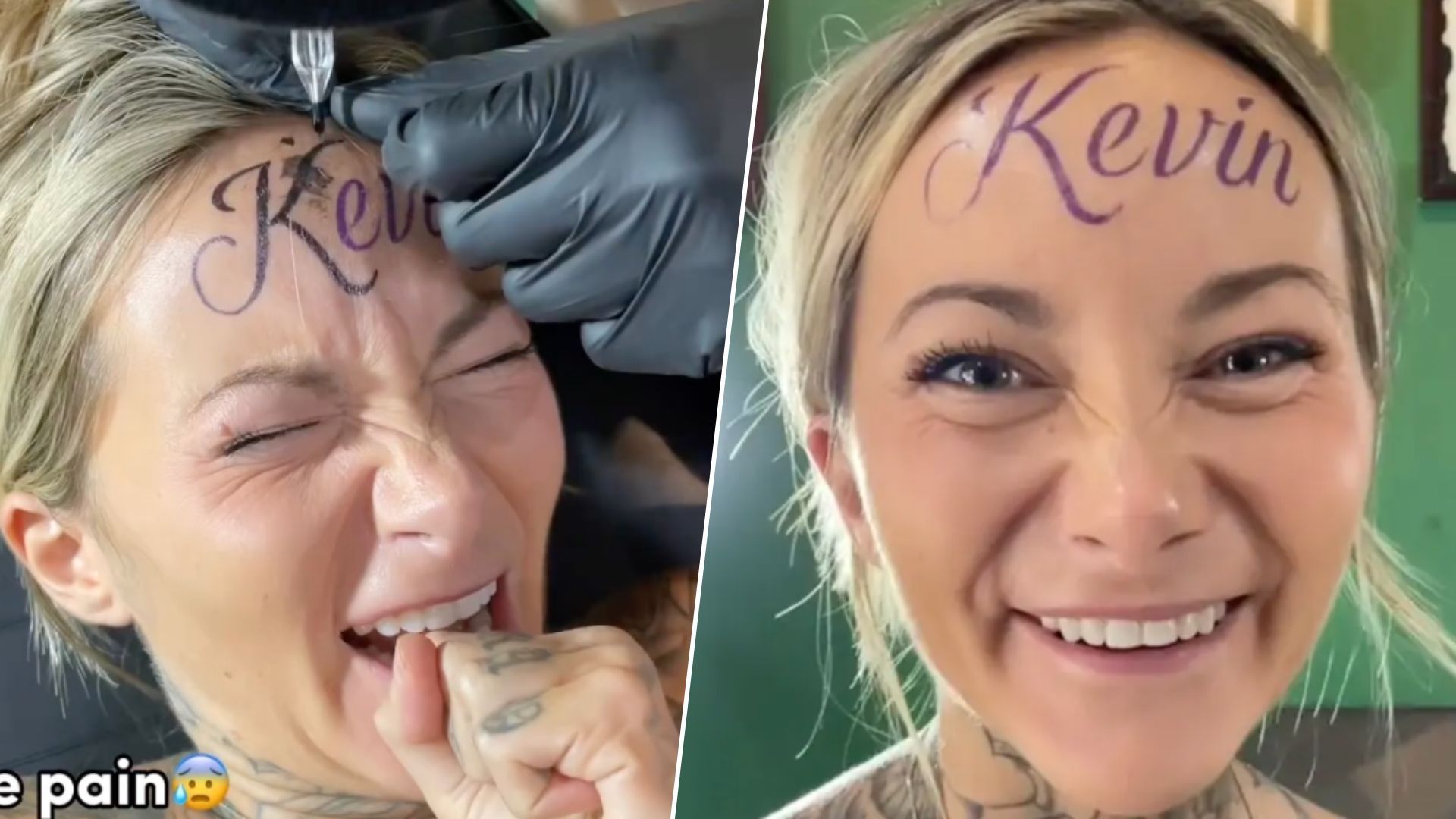 Девушка набила папу с именем своего парня на лбу - видео Девушка набила папу с именем своего парня на лбу - видео