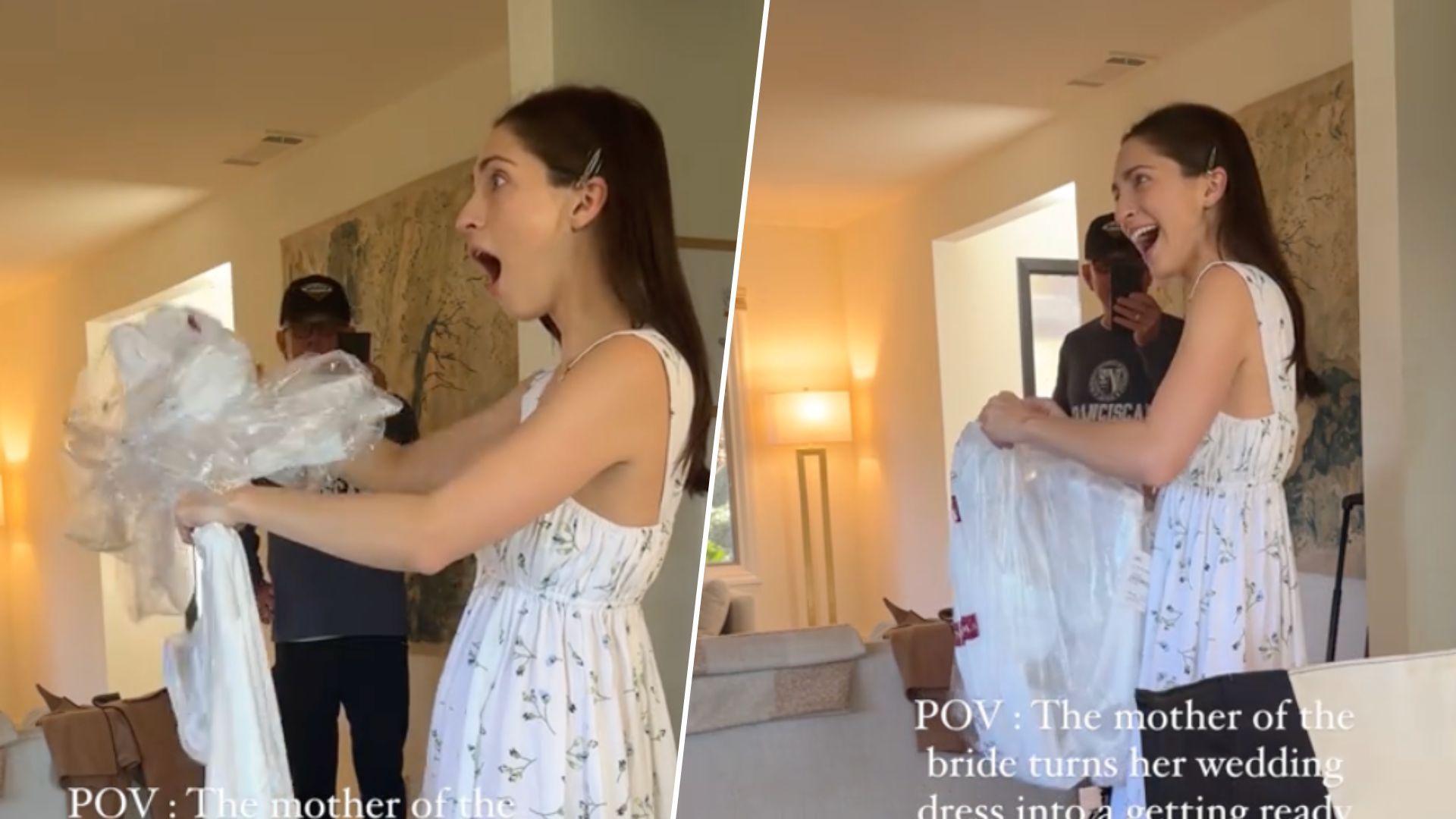 Мати переробила свою весільну сукню на халат для доньки - відео