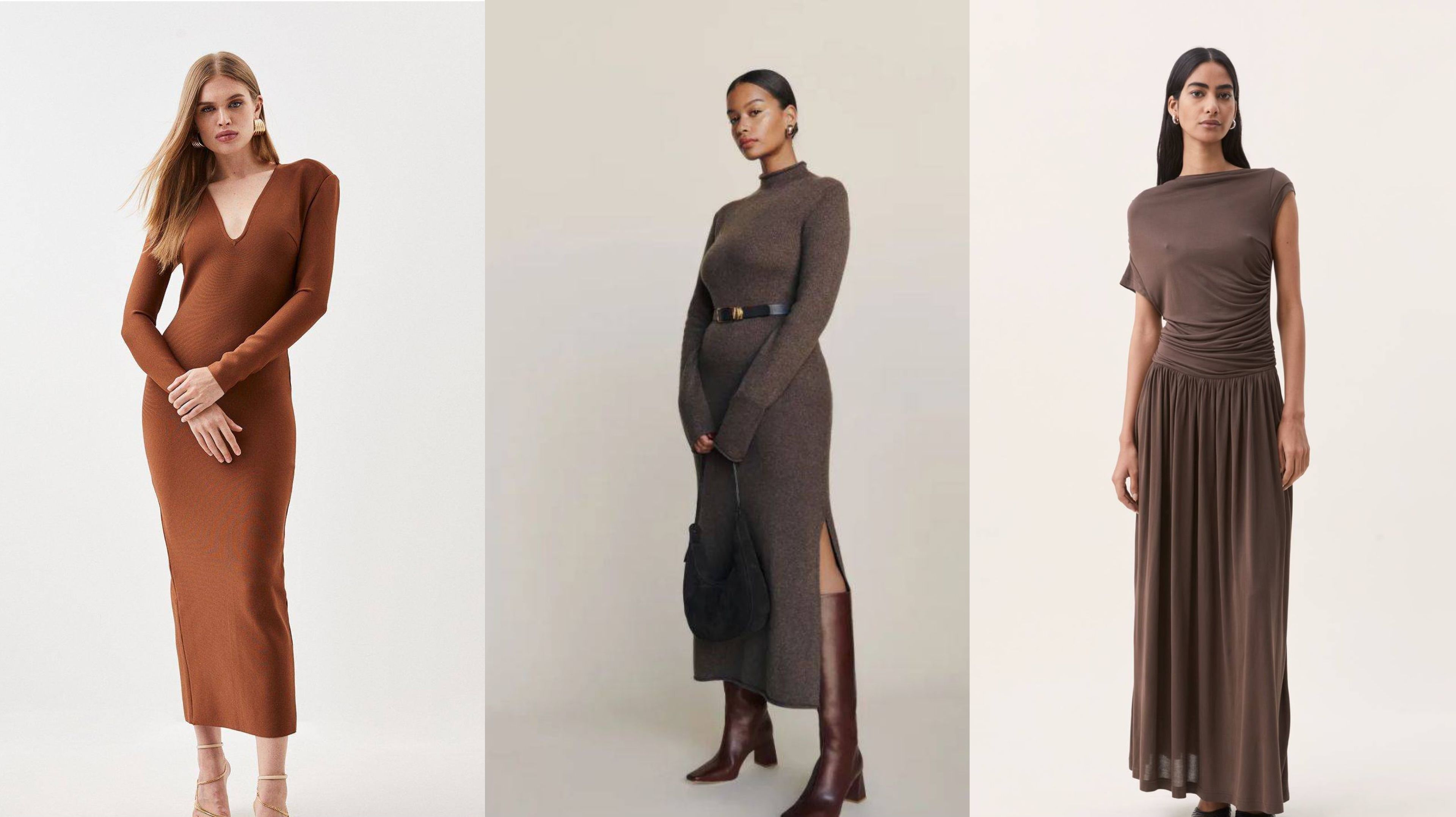 Стильні образи з коричневою сукнею Стильні образи з коричневою сукнею