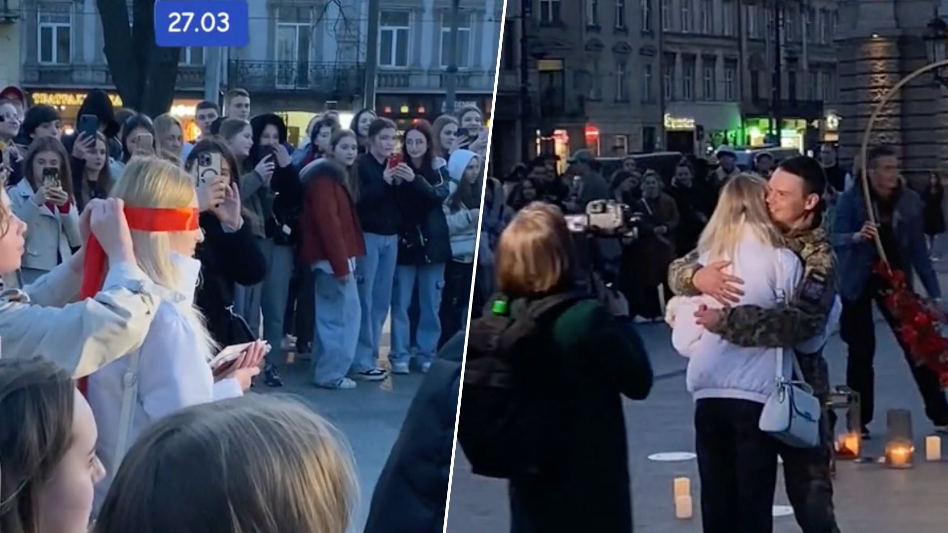 Военный сделал предложение любимой в центре Львова - видео предложения
